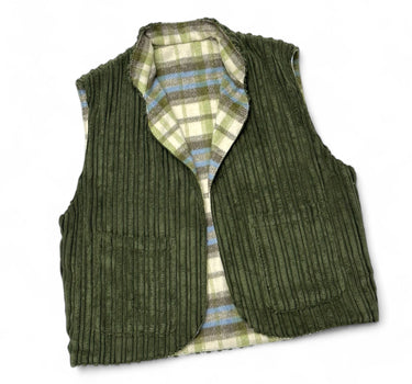 Gilet Gilbert velours kaki x lainage carreaux kaki T.M