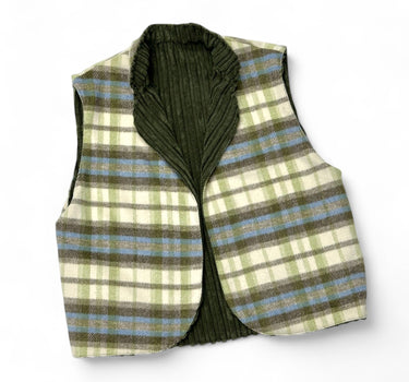 Gilet Gilbert velours kaki x lainage carreaux kaki T.M