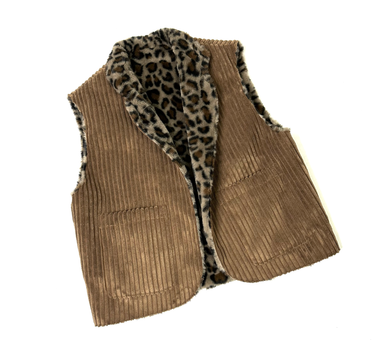 Gilet Gilbert velours marron x fausse fourrure léopard T.M