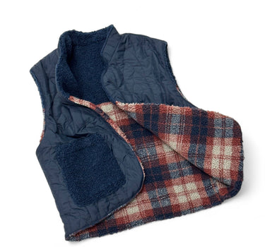 Gilet Gilbert bear marine mix carreaux x doudoune marine T.M