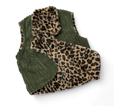 Gilet Gilbert velours kaki x fausse fourrure léopard T.S